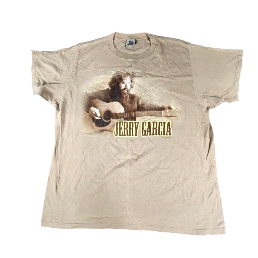 Vintage Y2K Jerry Garcia Shirt Mens 2XL Beige Liquid Blue Graphic Tee 2004